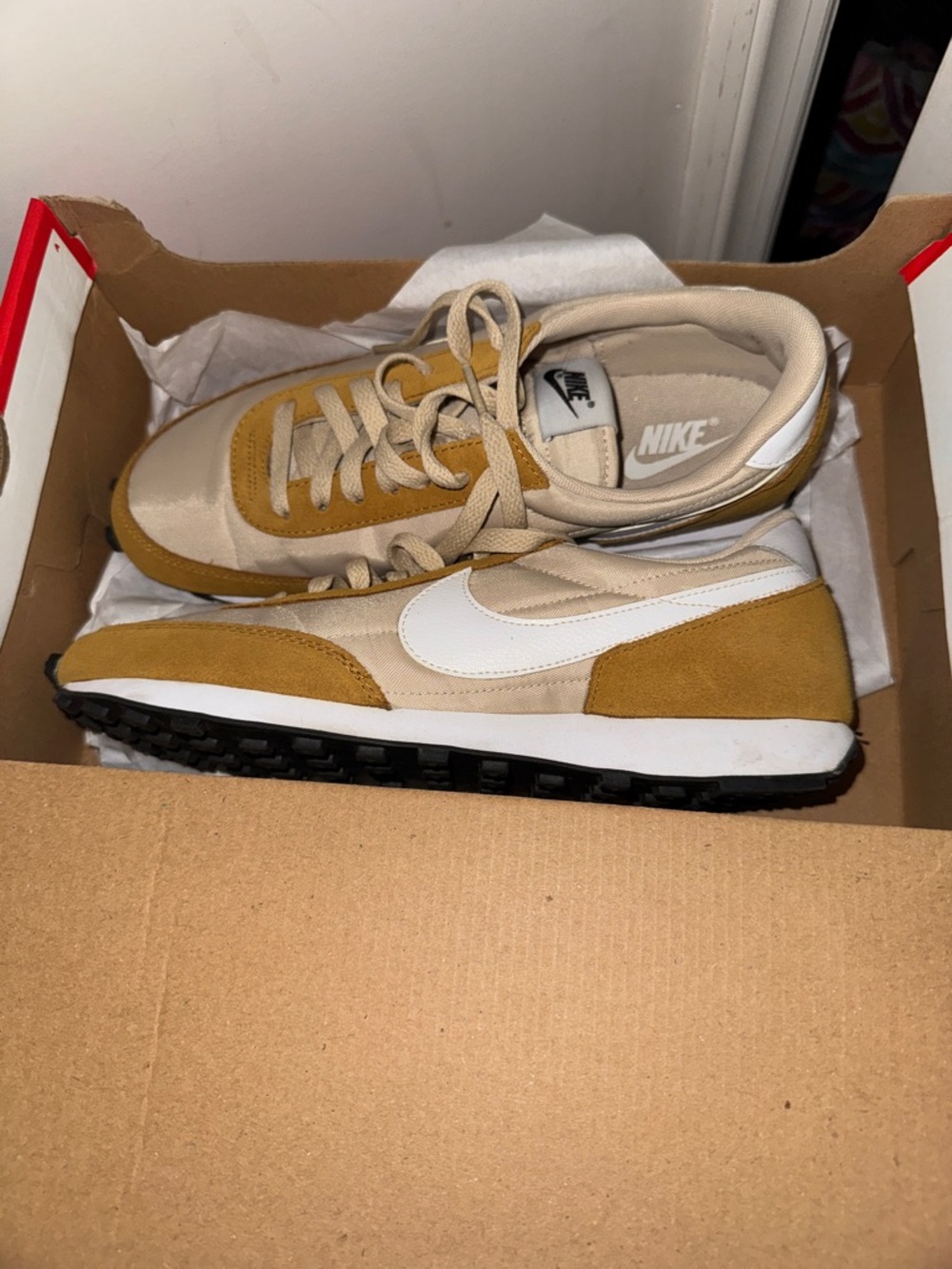 Nike Beige and Mustard Retro Runner Sneakers - White Swoosh